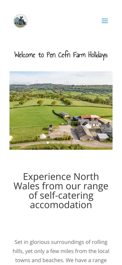 Pen Cefn Farm Holidays website on a phone
