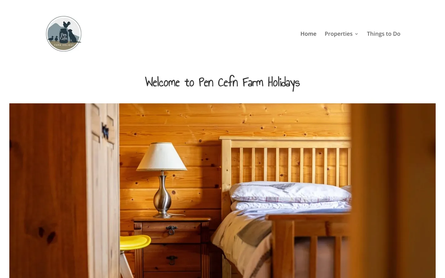 Pen Cefn Farm Holidays website on desktop